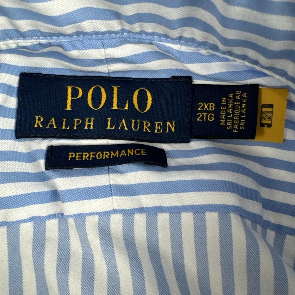 Polo Ralph Lauren Performance Blue White Long Sleeve shirt 2XB Nylon preppy